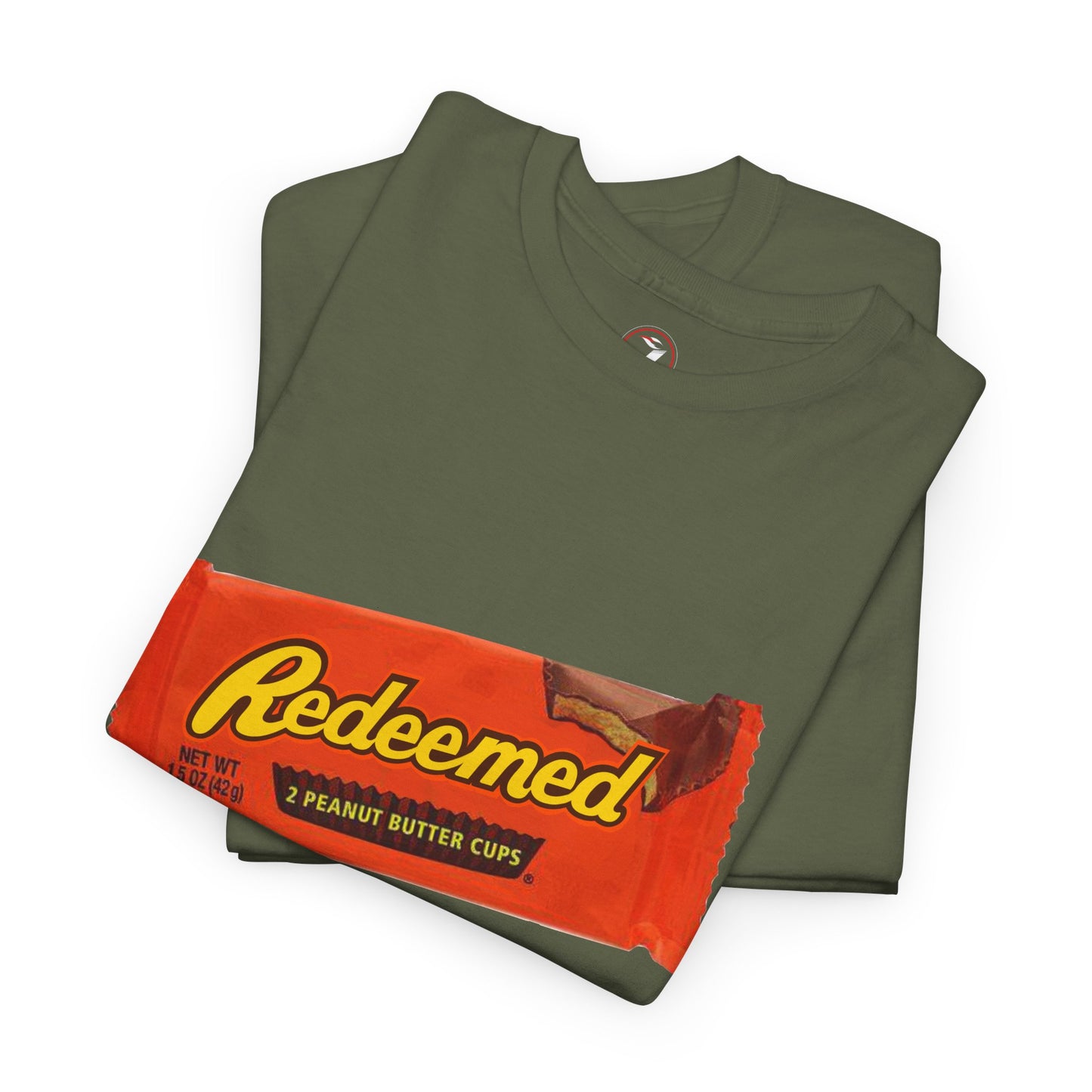 Redeemed Heavy Cotton Tee - Inspirational Faith Shirt with Peanut Butter Motif