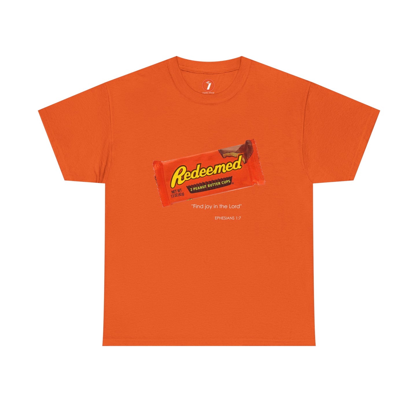 Redeemed Heavy Cotton Tee - Inspirational Faith Shirt with Peanut Butter Motif