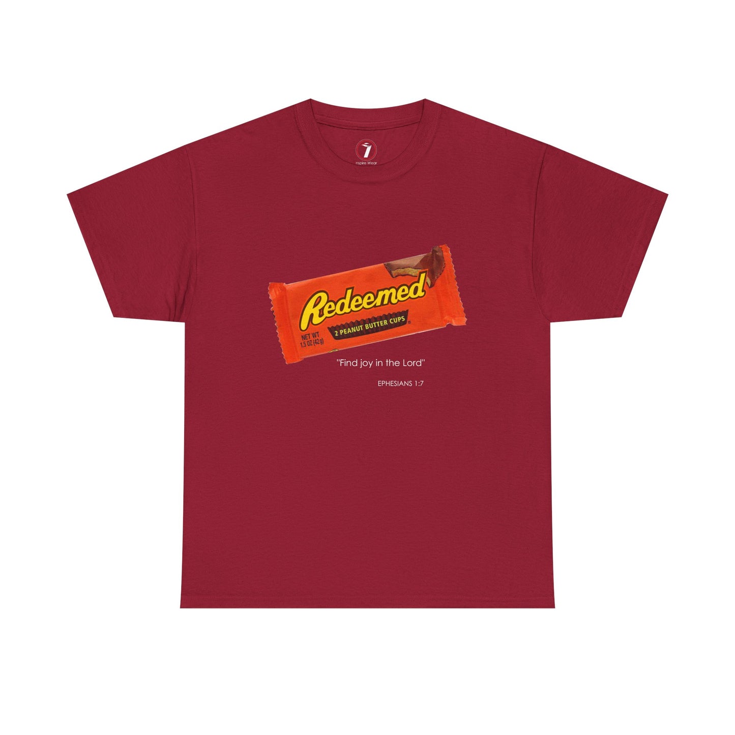 Redeemed Heavy Cotton Tee - Inspirational Faith Shirt with Peanut Butter Motif
