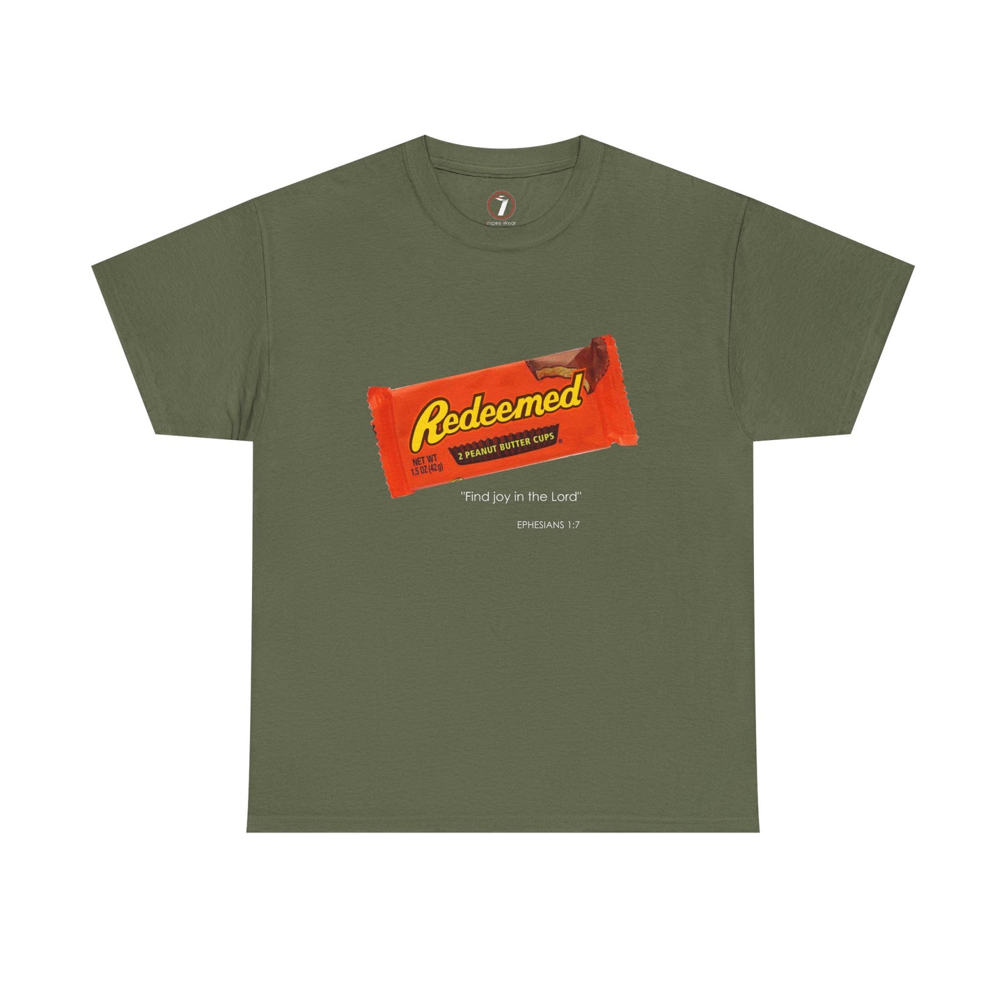 Redeemed Heavy Cotton Tee - Inspirational Faith Shirt with Peanut Butter Motif