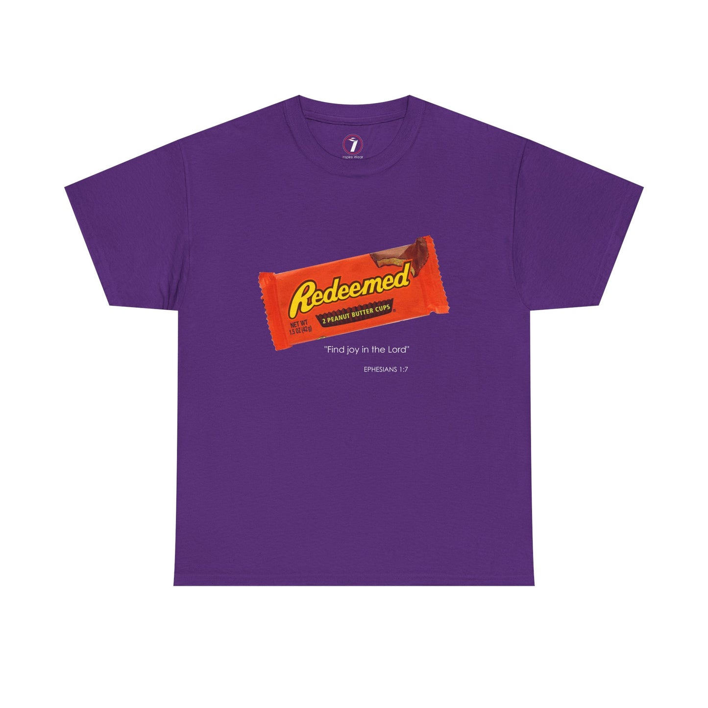 Redeemed Heavy Cotton Tee - Inspirational Faith Shirt with Peanut Butter Motif
