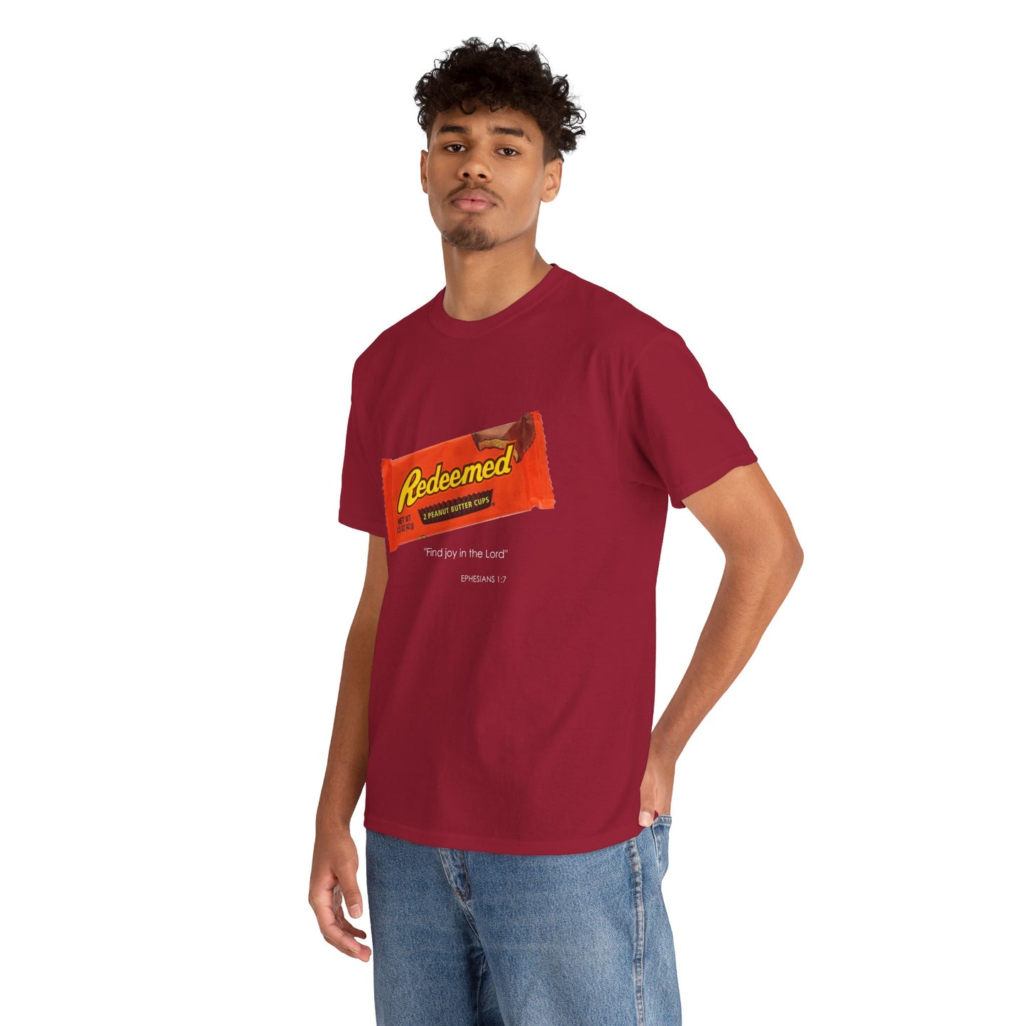 Redeemed Heavy Cotton Tee - Inspirational Faith Shirt with Peanut Butter Motif