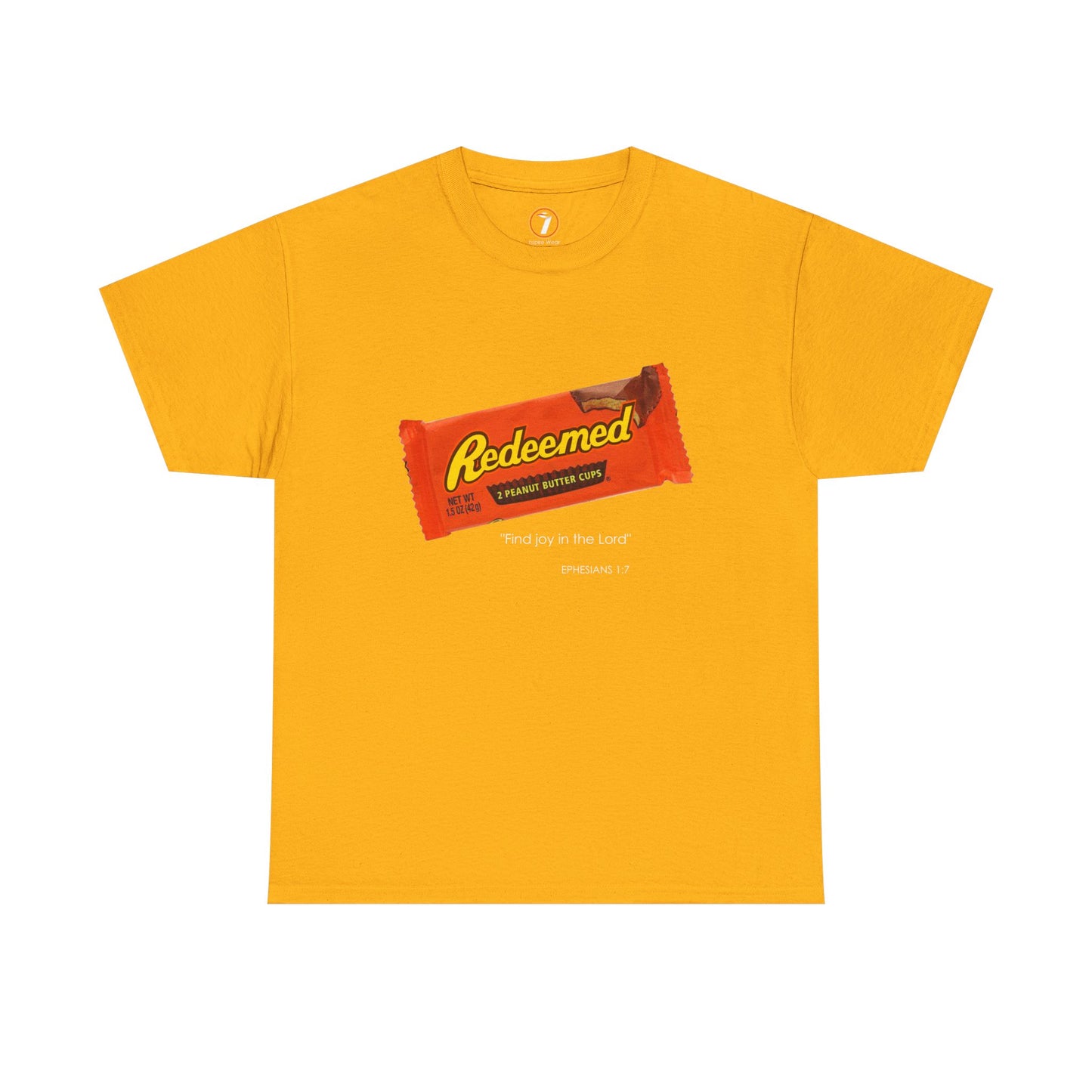 Redeemed Heavy Cotton Tee - Inspirational Faith Shirt with Peanut Butter Motif