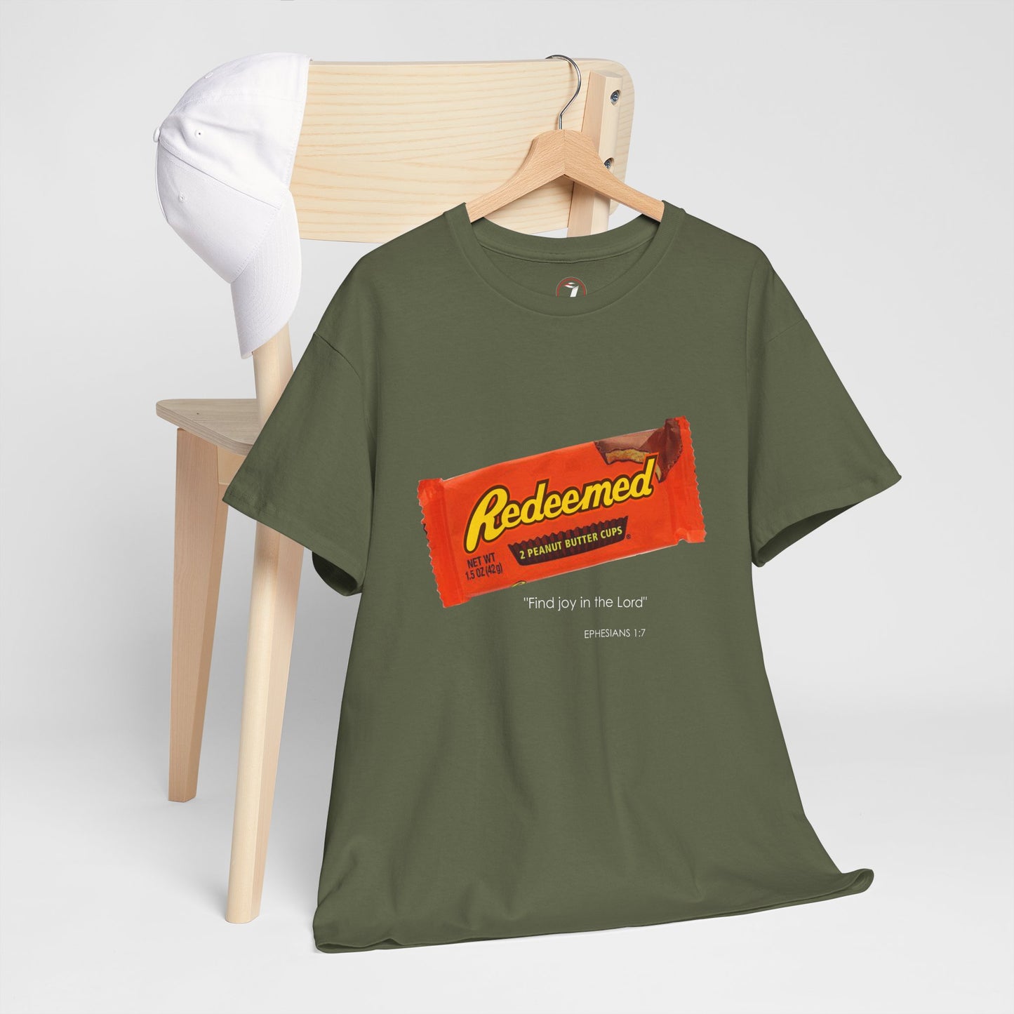 Redeemed Heavy Cotton Tee - Inspirational Faith Shirt with Peanut Butter Motif