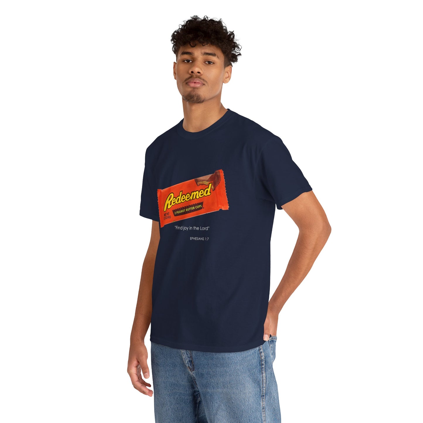 Redeemed Heavy Cotton Tee - Inspirational Faith Shirt with Peanut Butter Motif