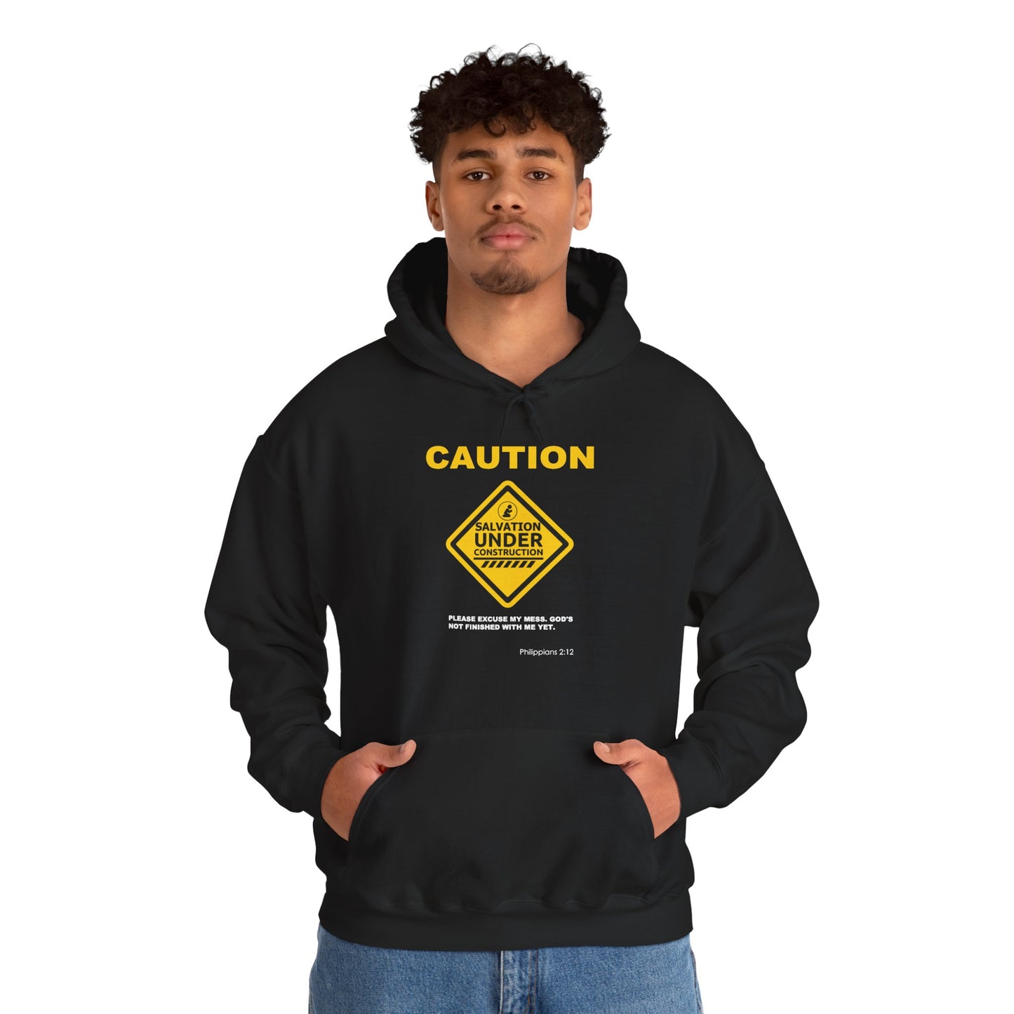 "Caution Salvation Under Construction" Graphic Pullover Hoodie