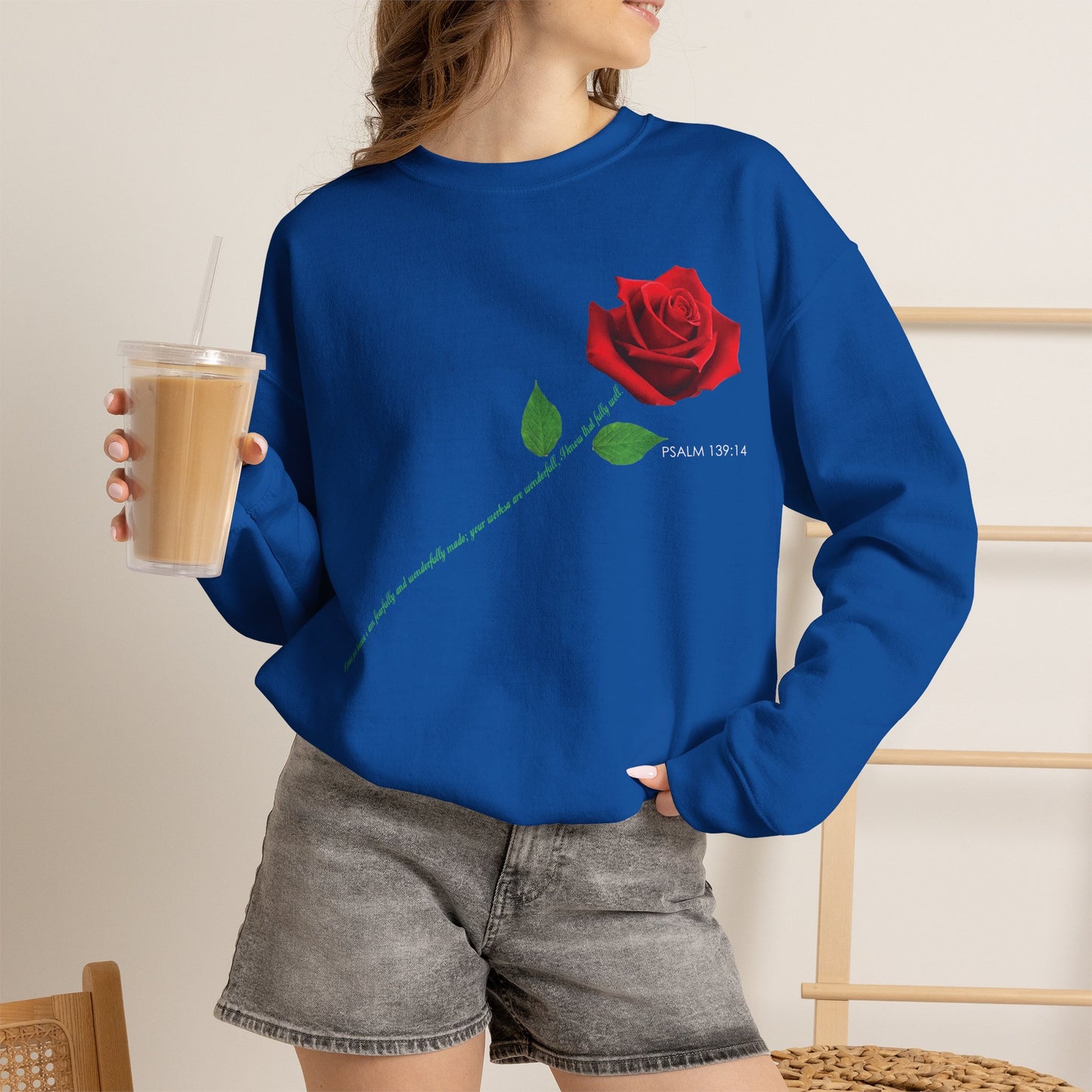 "Fearfully and Wonderfully Made" Rose Crewneck Sweatshirt