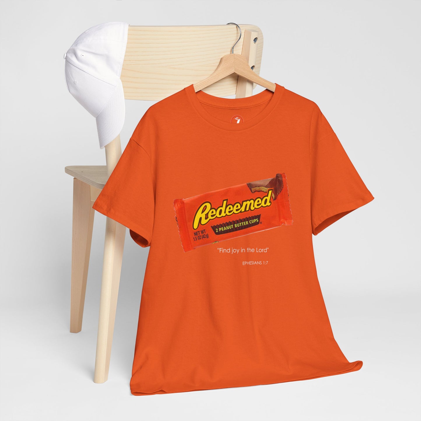 Redeemed Heavy Cotton Tee - Inspirational Faith Shirt with Peanut Butter Motif