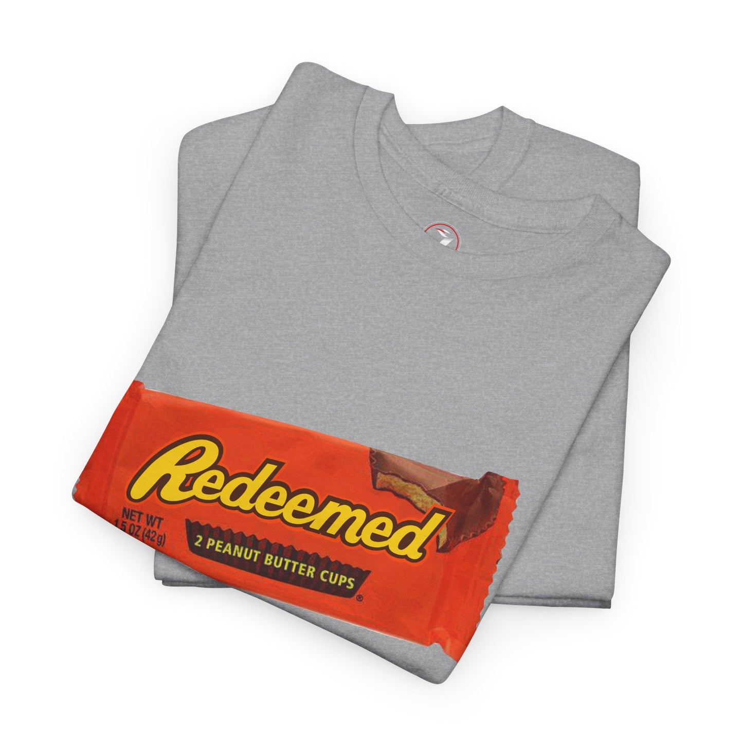 Redeemed Heavy Cotton Tee - Inspirational Faith Shirt with Peanut Butter Motif