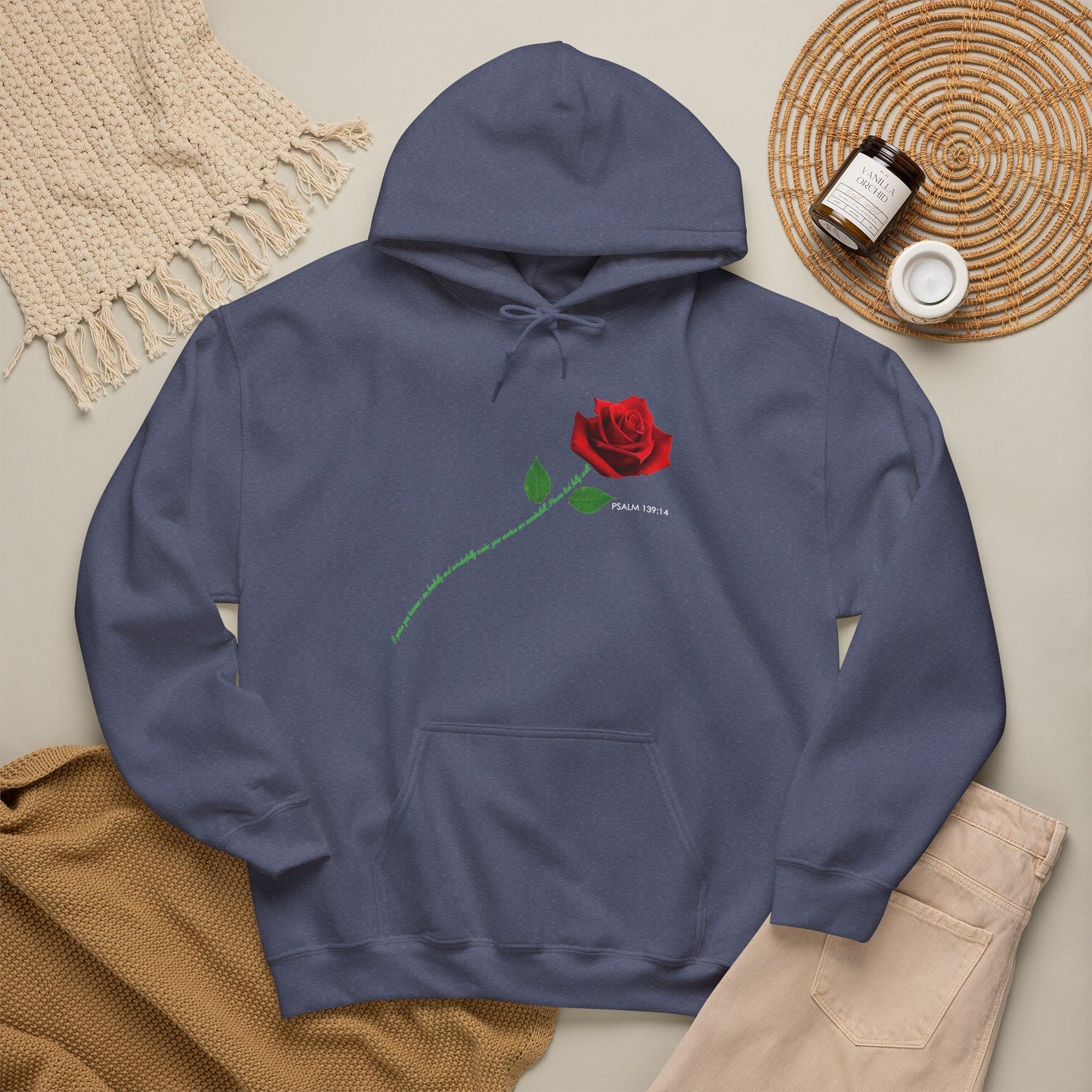 "Fearfully and Wonderfully Made" Rose Graphic Pullover Hoodie