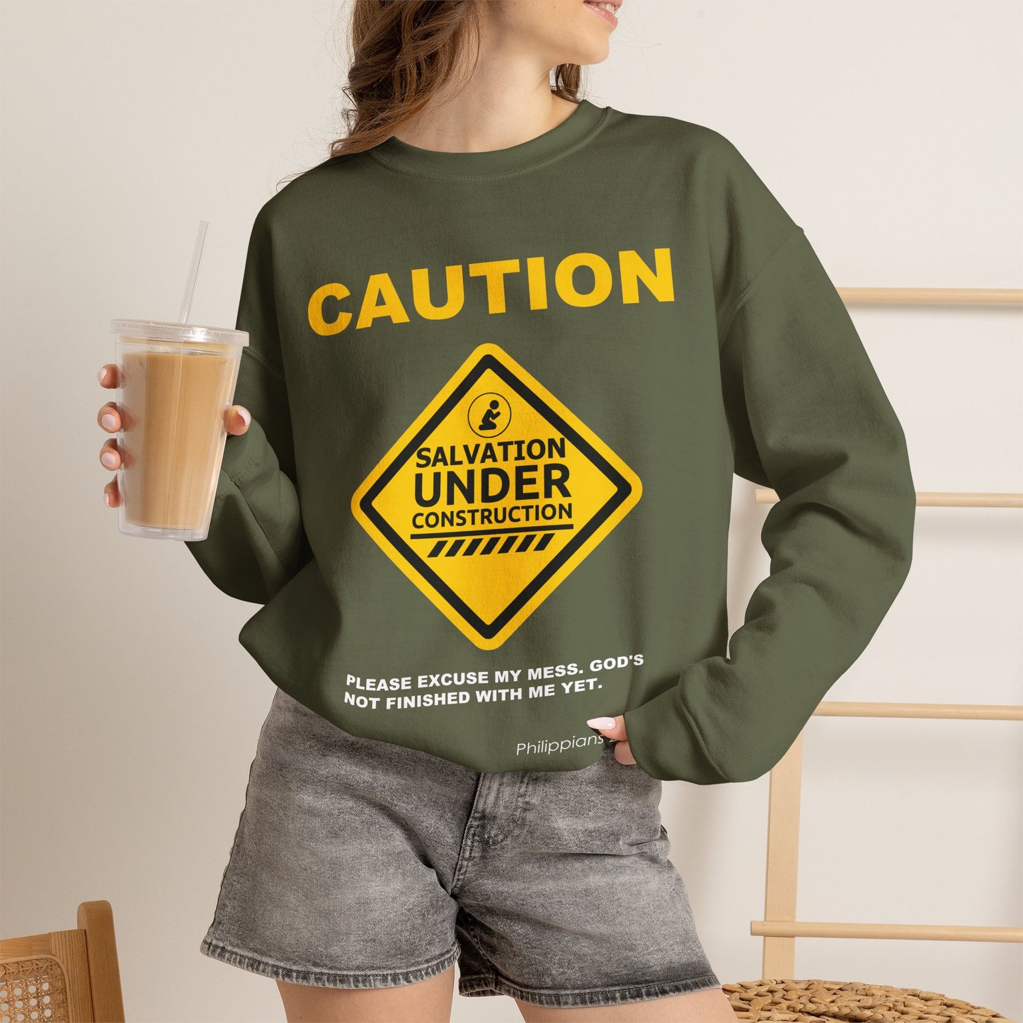 Caution: Salvation Under Construction Crewneck Sweatshirt