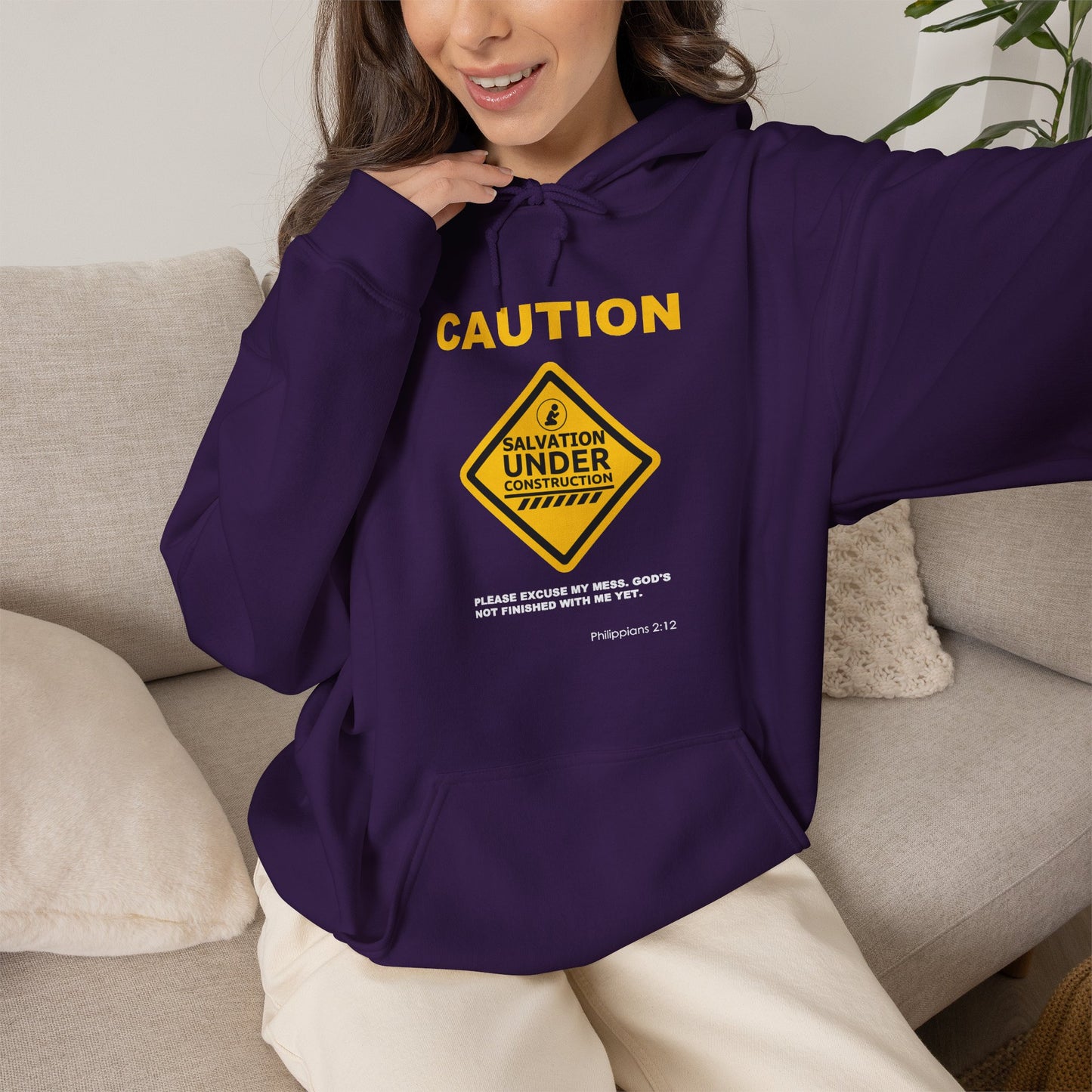 "Caution Salvation Under Construction" Graphic Pullover Hoodie