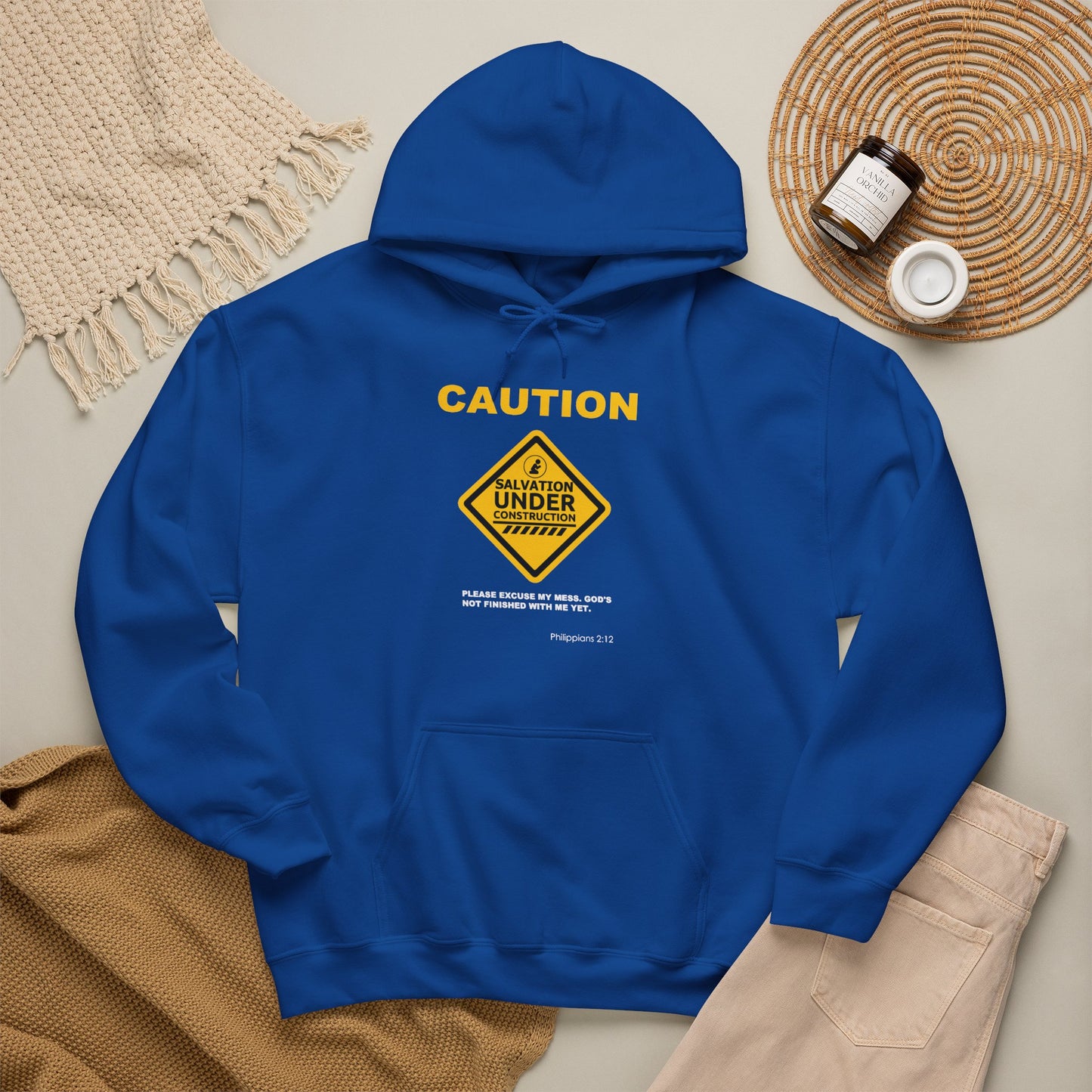 "Caution Salvation Under Construction" Graphic Pullover Hoodie