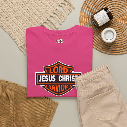 Jesus Christ Savior T‑Shirt — Lord Savior Motorcycle Shield Design