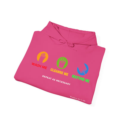 "Wash, Cleanse, Restore" Inspirational Faith-Based Hoodie