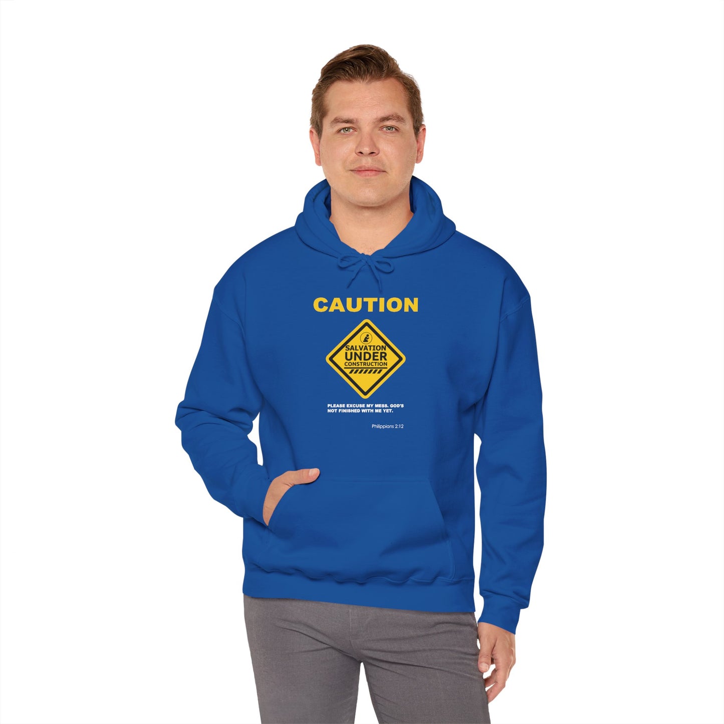"Caution Salvation Under Construction" Graphic Pullover Hoodie