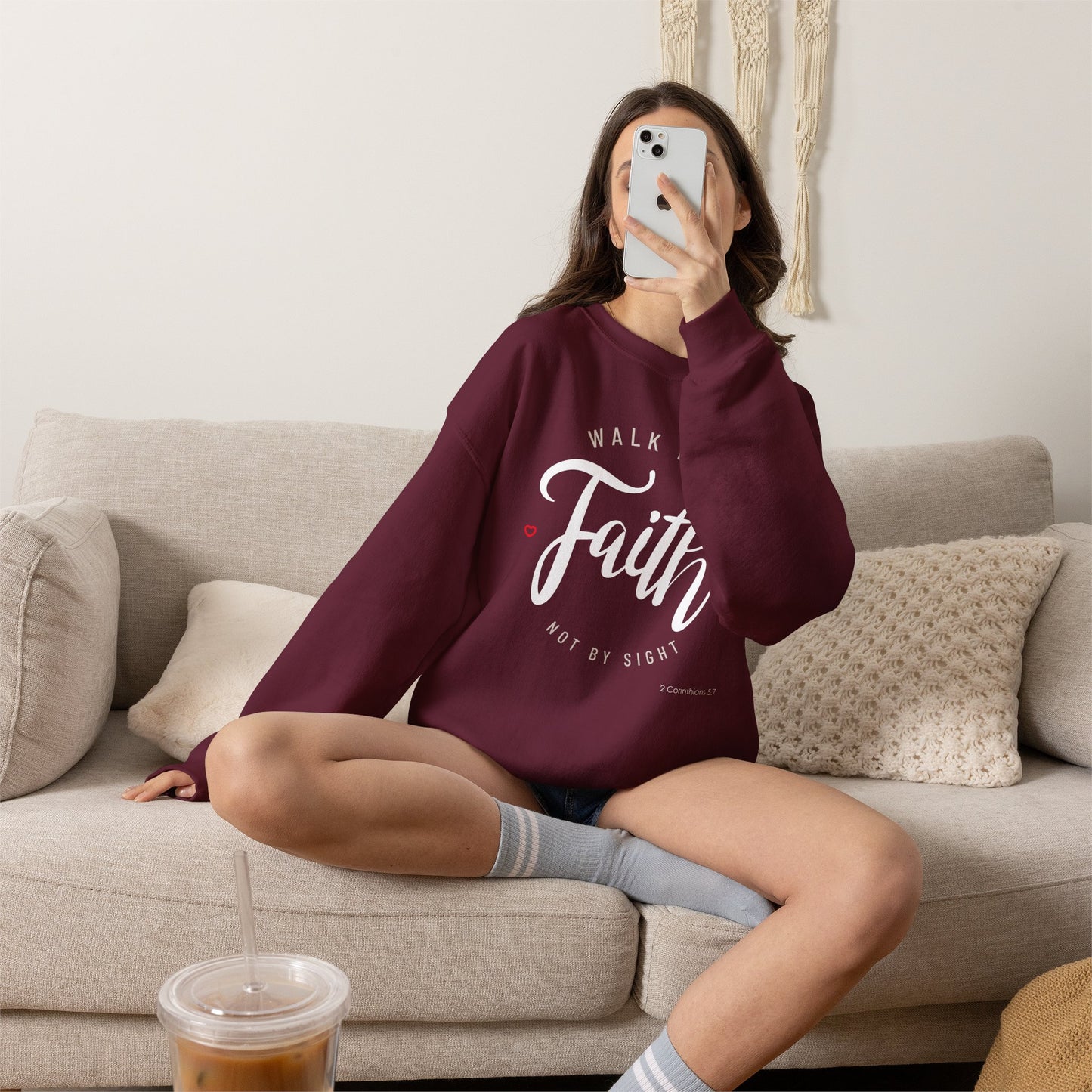 "Walk by Faith, Not by Sight" Motivational Pullover Crewneck Sweatshirt