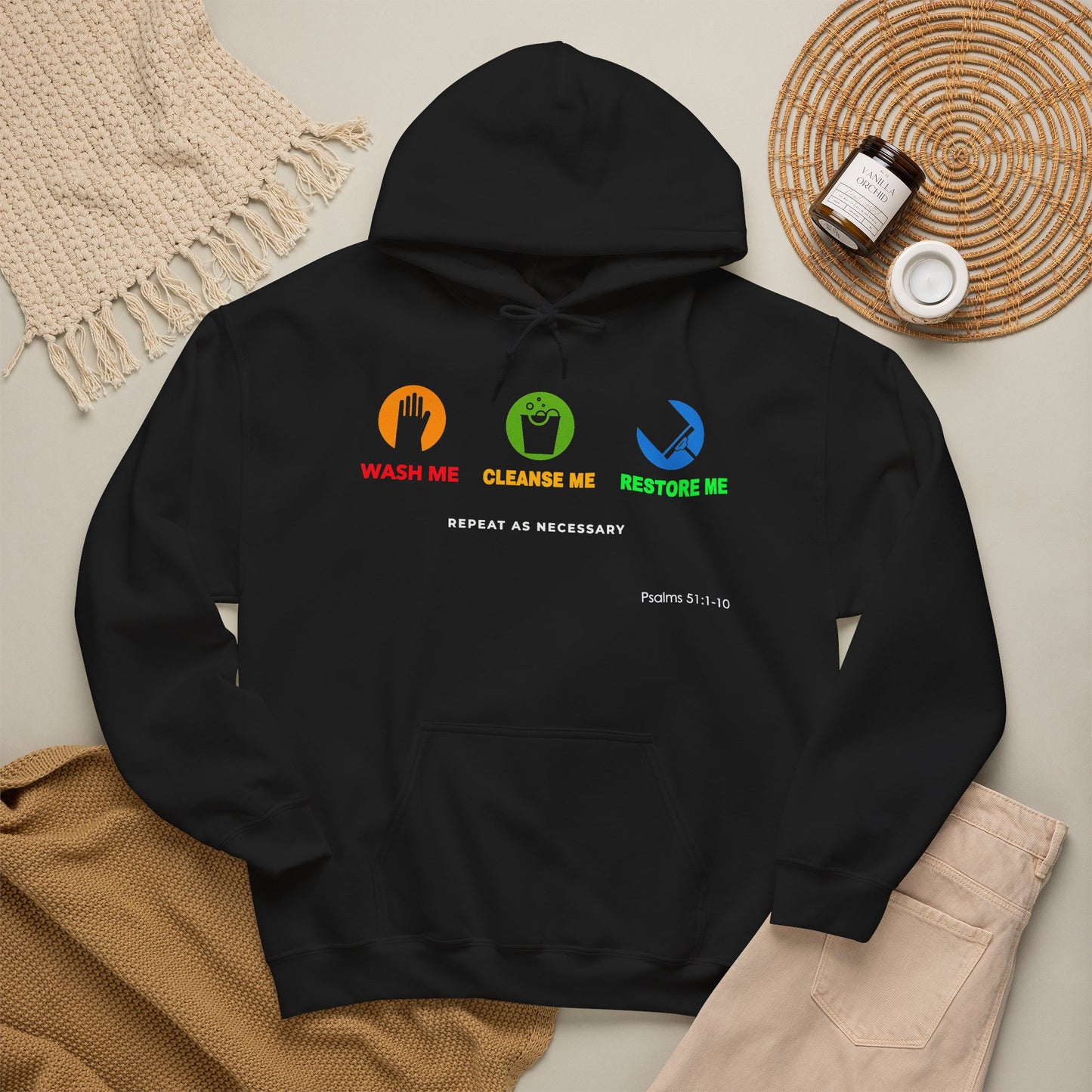 "Wash, Cleanse, Restore" Inspirational Faith-Based Hoodie