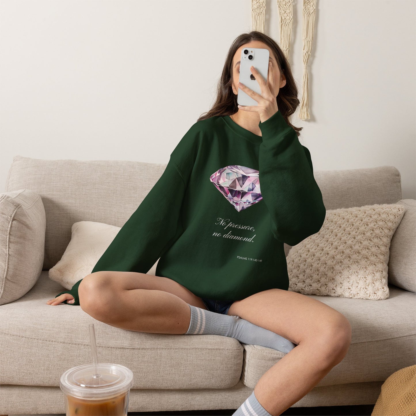 "No Pressure, No Diamond" Inspirational Crewneck Sweatshirt