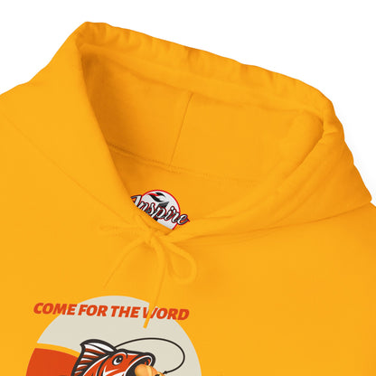 "Come for the Word, Stay for the Fish Sandwich" Graphic Hooded Sweatshirt