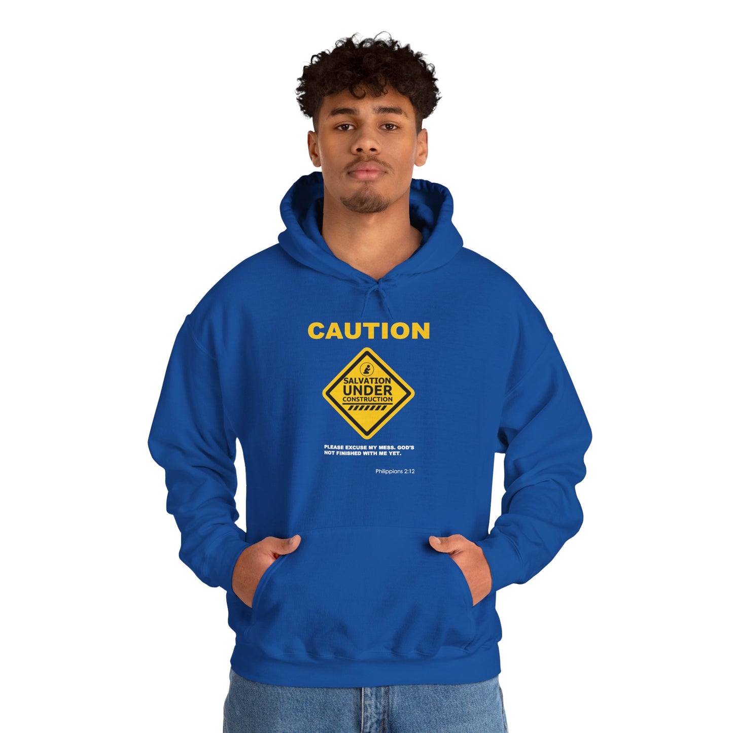 "Caution Salvation Under Construction" Graphic Pullover Hoodie