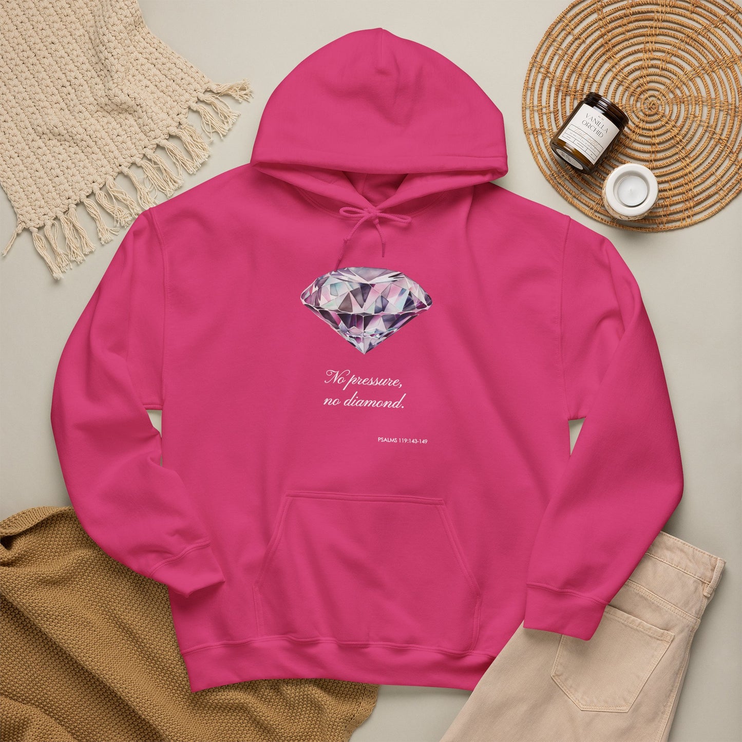 "No pressure, no Diamond" Inspirational Graphic Pullover Hoodie