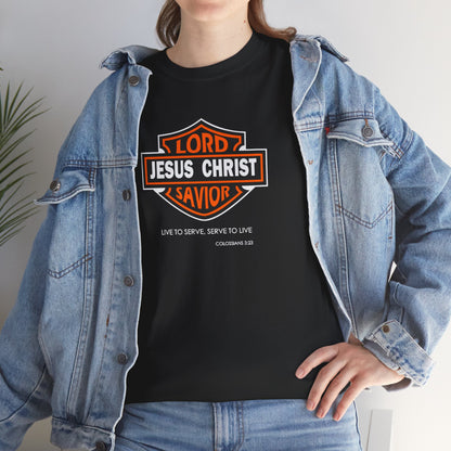 Jesus Christ Savior T‑Shirt — Lord Savior Motorcycle Shield Design