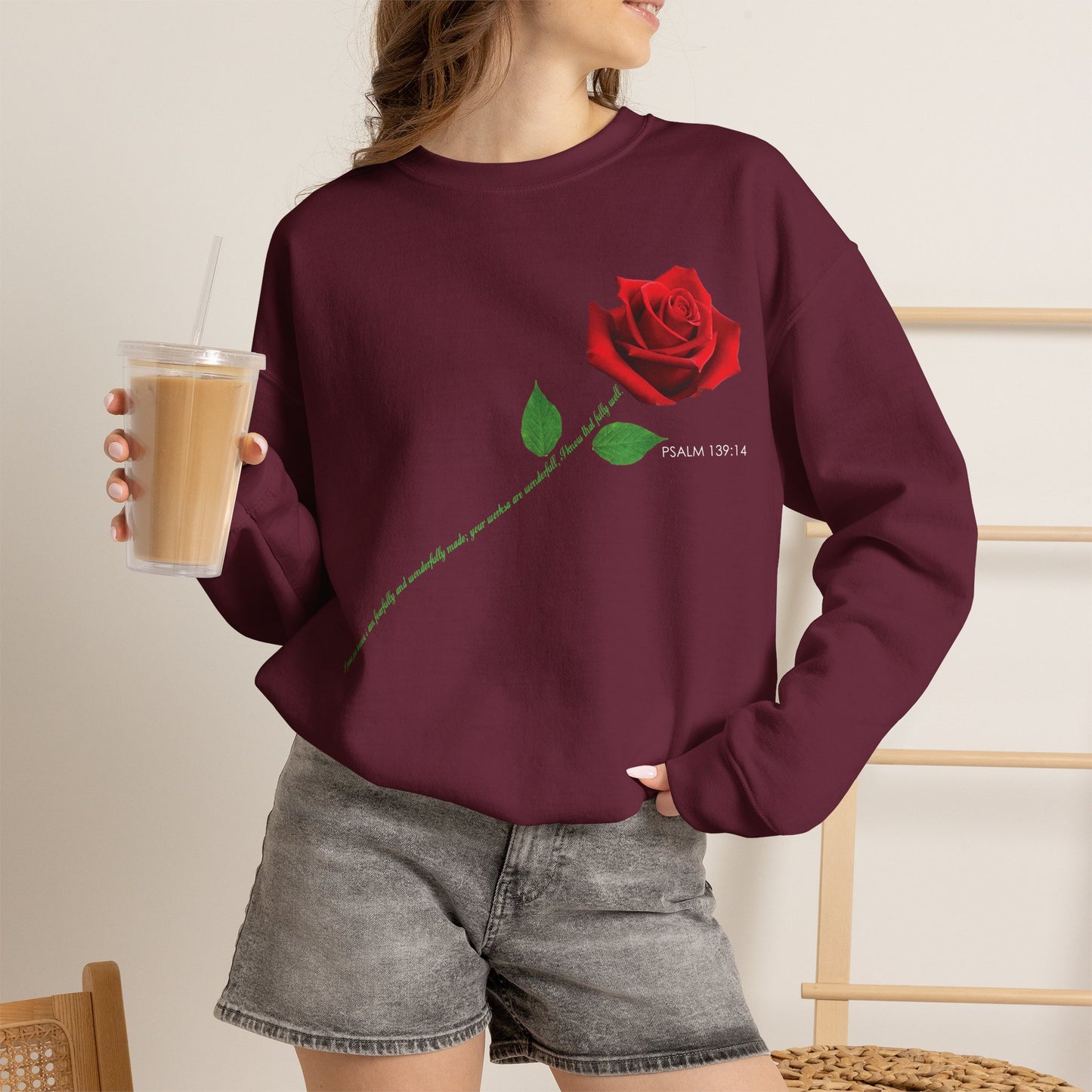 "Fearfully and Wonderfully Made" Rose Crewneck Sweatshirt