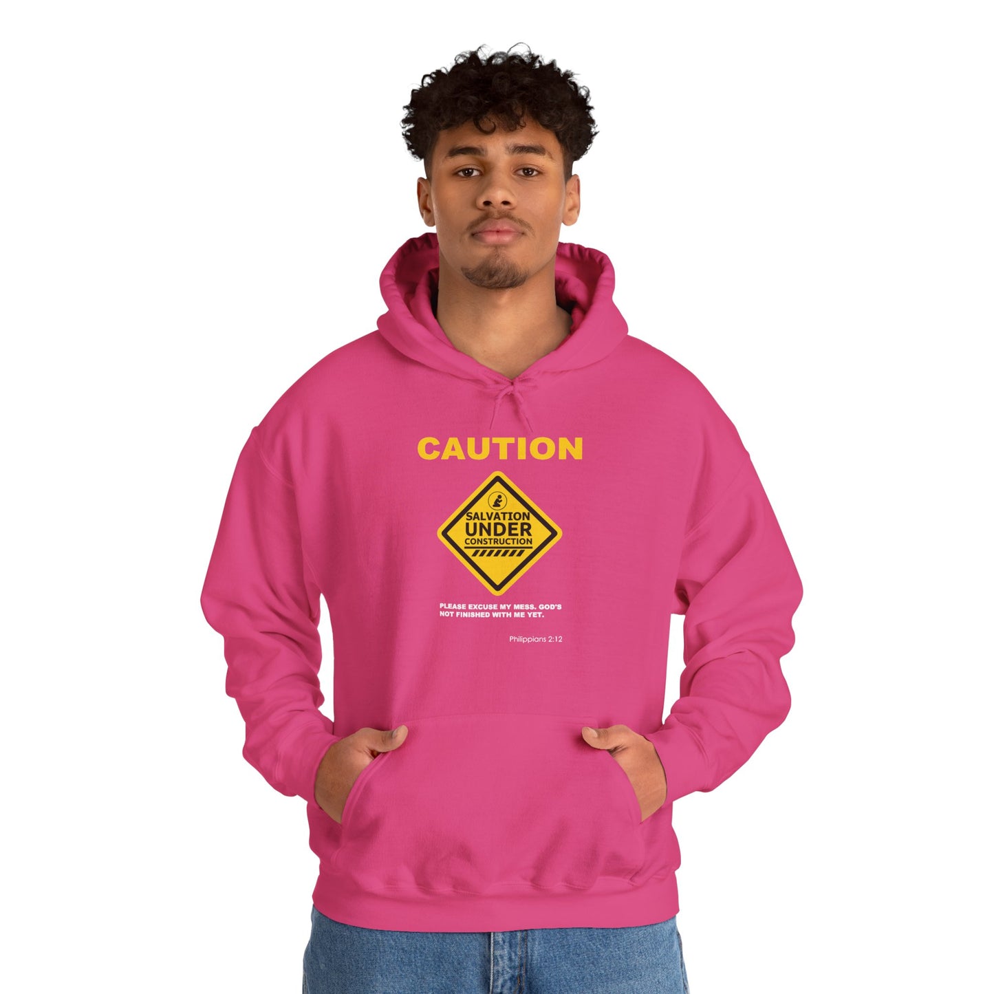 "Caution Salvation Under Construction" Graphic Pullover Hoodie