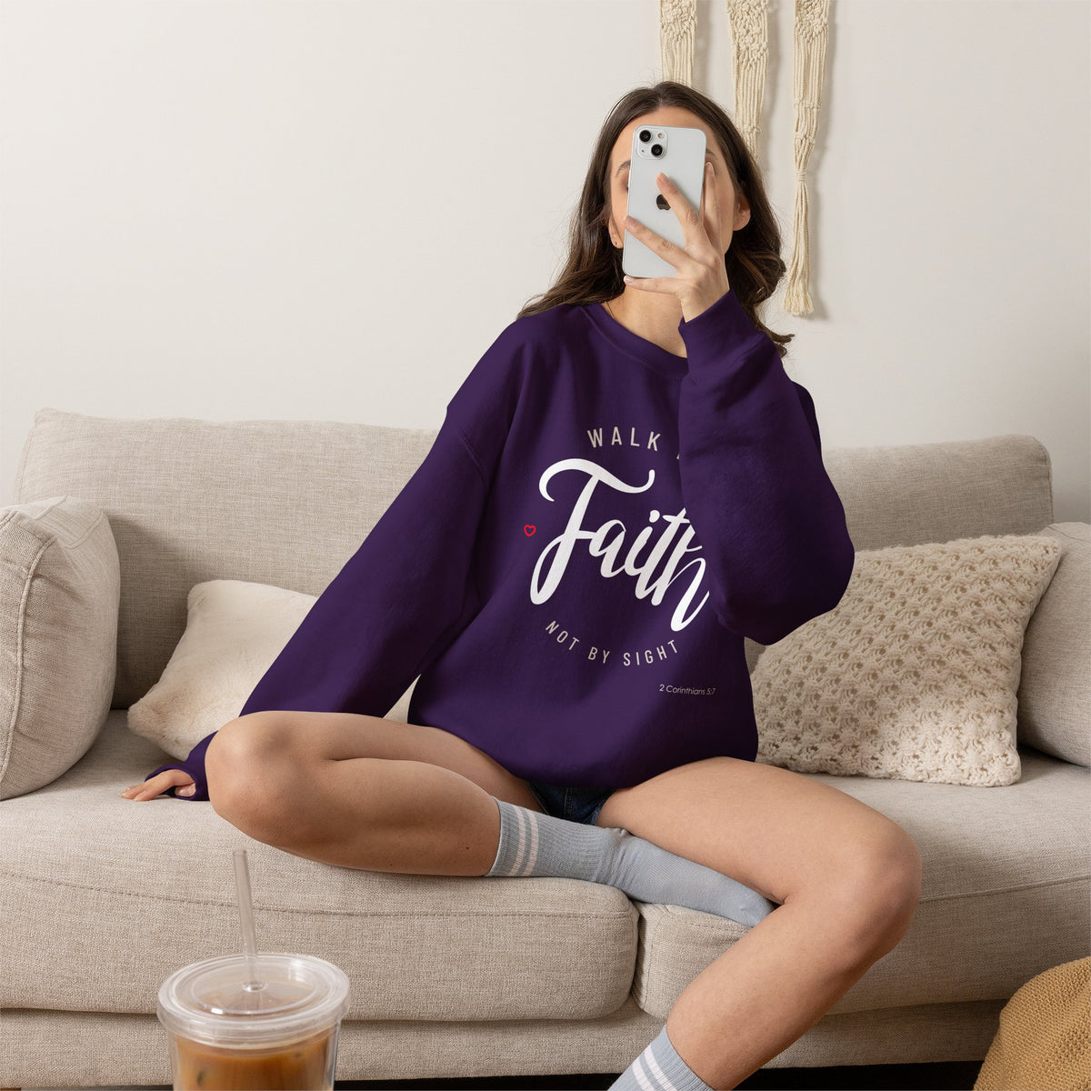 "Walk by Faith, Not by Sight" Motivational Pullover Crewneck Sweatshirt