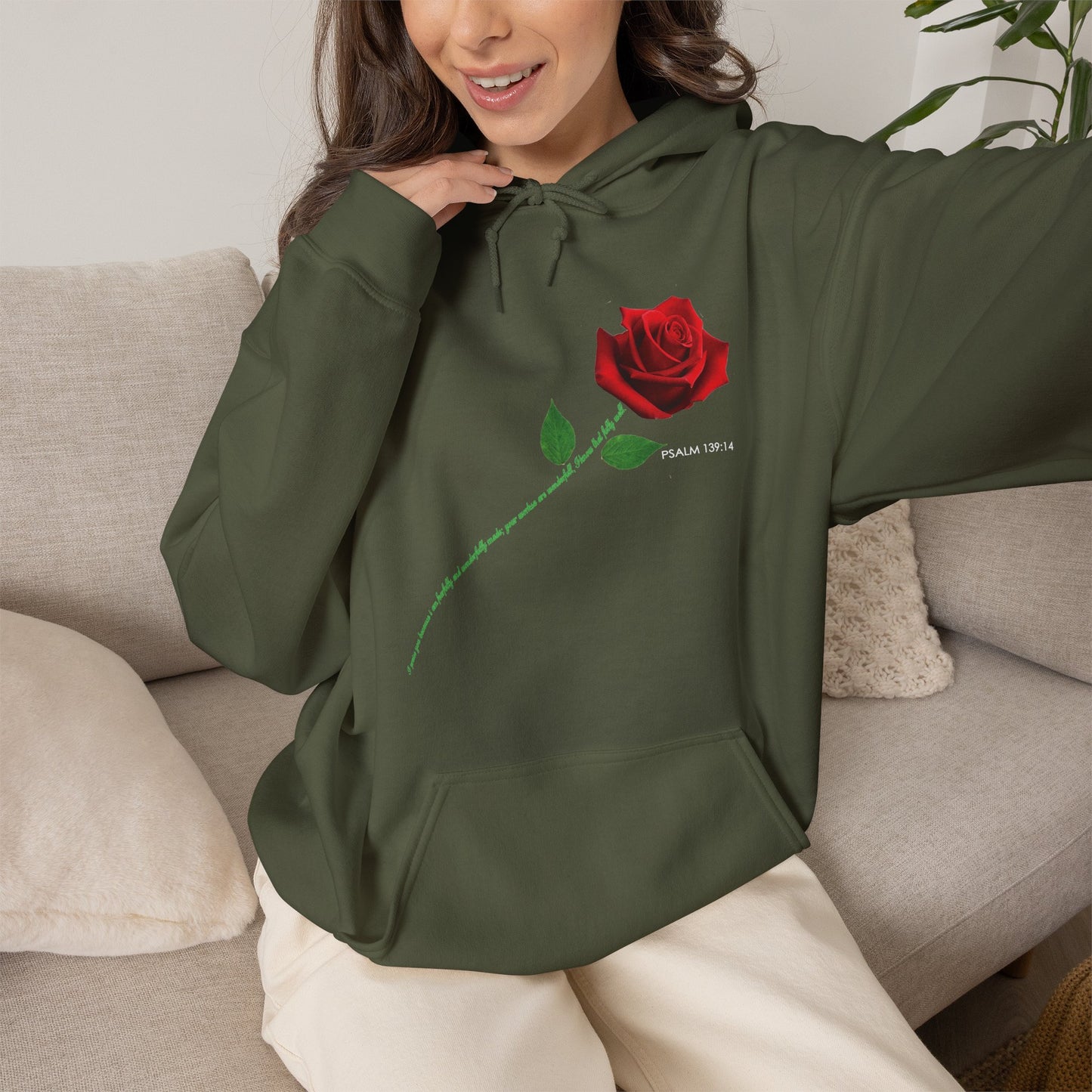 "Fearfully and Wonderfully Made" Rose Graphic Pullover Hoodie