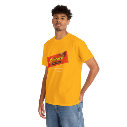 Redeemed Heavy Cotton Tee - Inspirational Faith Shirt with Peanut Butter Motif