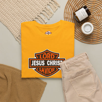 Jesus Christ Savior T‑Shirt — Lord Savior Motorcycle Shield Design