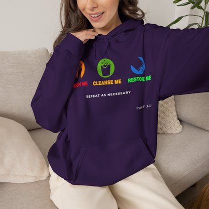 "Wash, Cleanse, Restore" Inspirational Faith-Based Hoodie