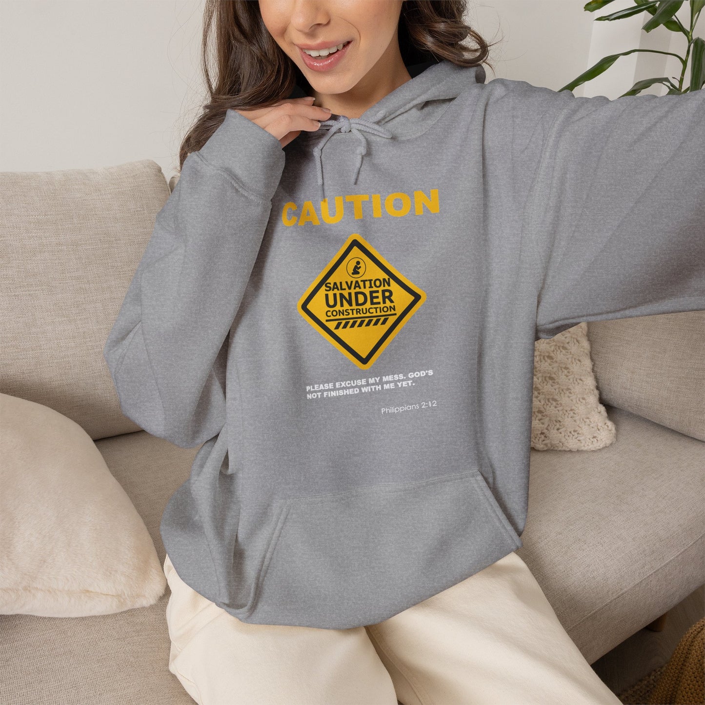 "Caution Salvation Under Construction" Graphic Pullover Hoodie
