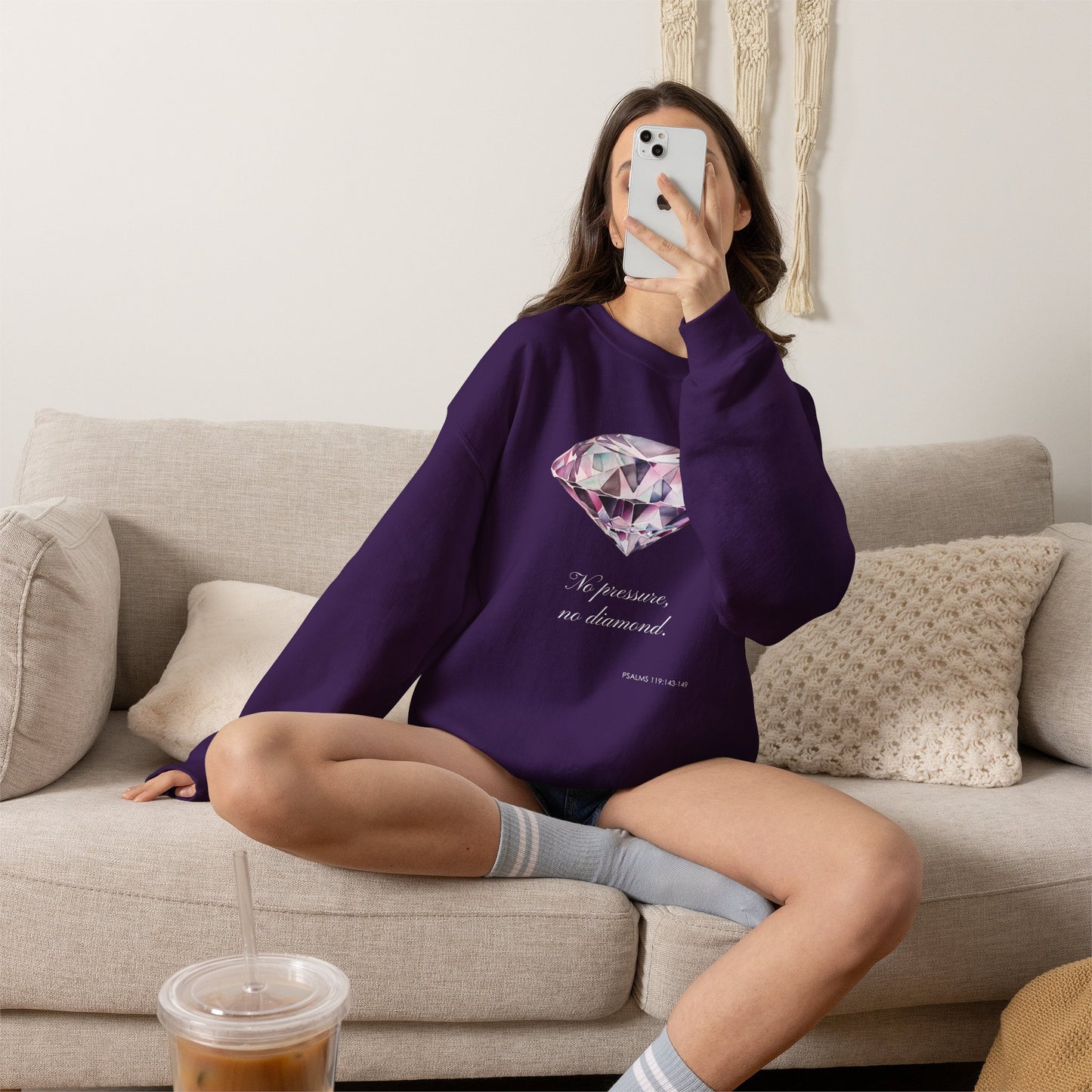 "No Pressure, No Diamond" Inspirational Crewneck Sweatshirt