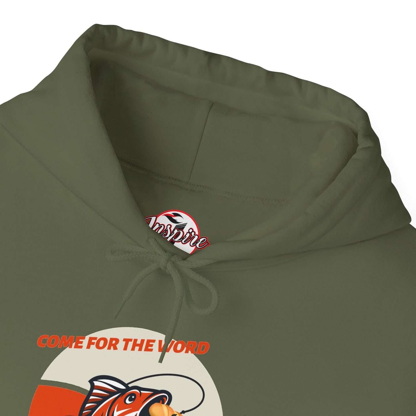 "Come for the Word, Stay for the Fish Sandwich" Graphic Hooded Sweatshirt