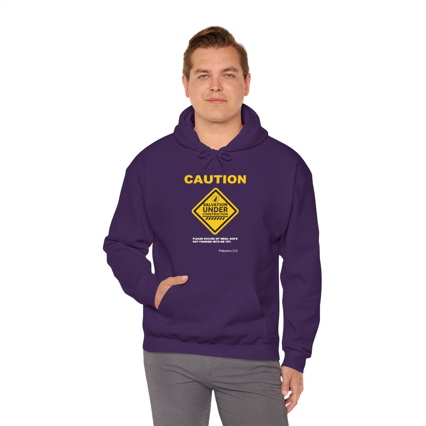 "Caution Salvation Under Construction" Graphic Pullover Hoodie