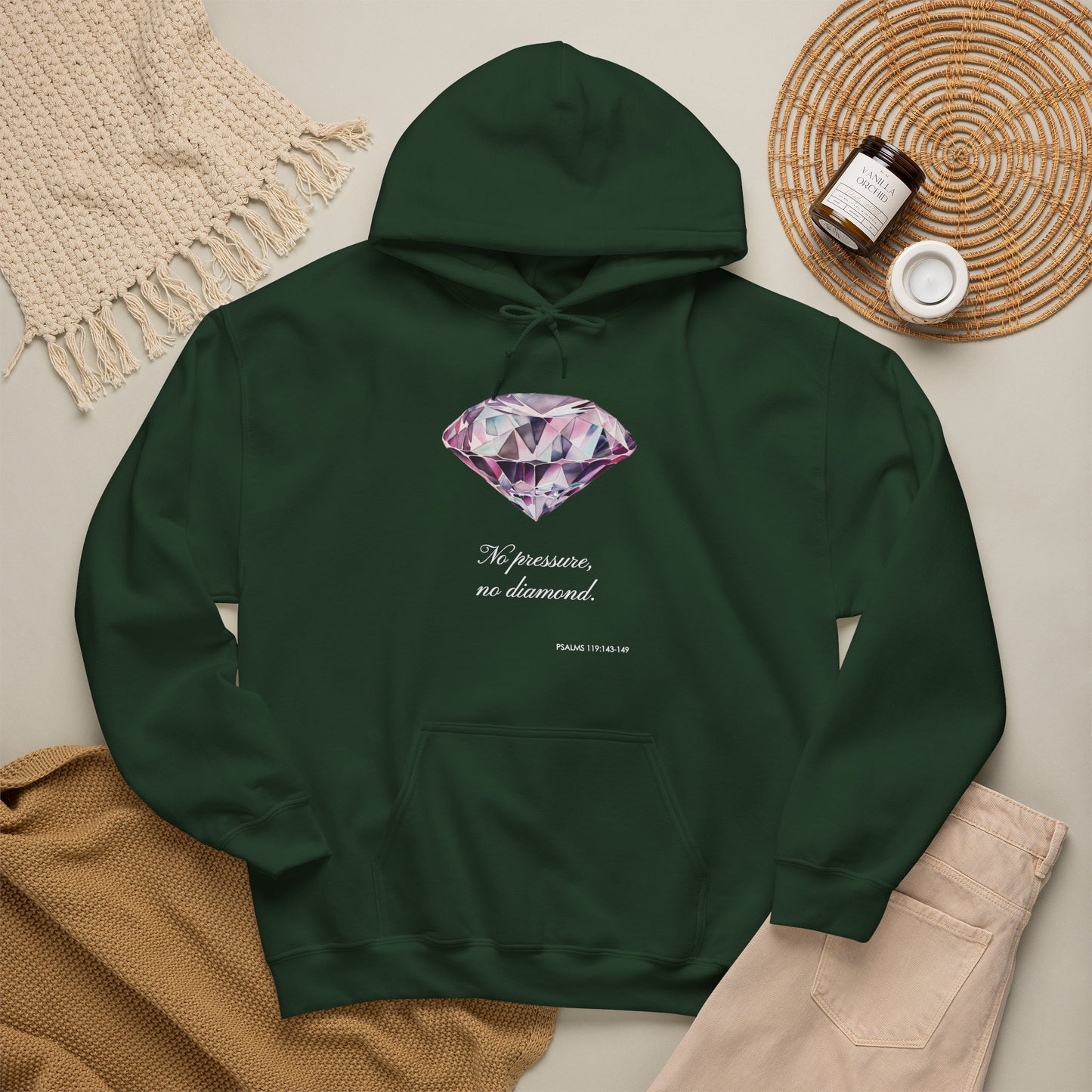 "No pressure, no Diamond" Inspirational Graphic Pullover Hoodie