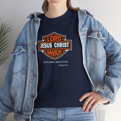 Jesus Christ Savior T‑Shirt — Lord Savior Motorcycle Shield Design