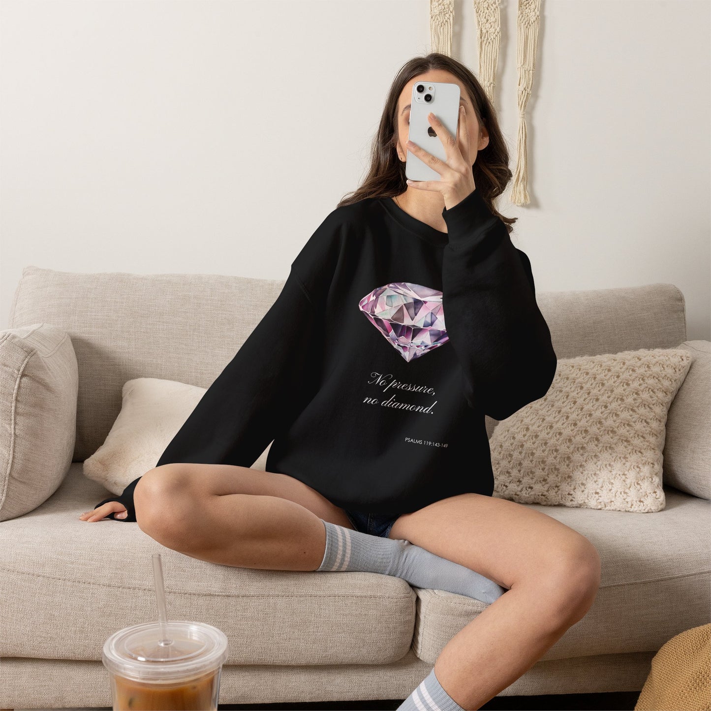 "No Pressure, No Diamond" Inspirational Crewneck Sweatshirt