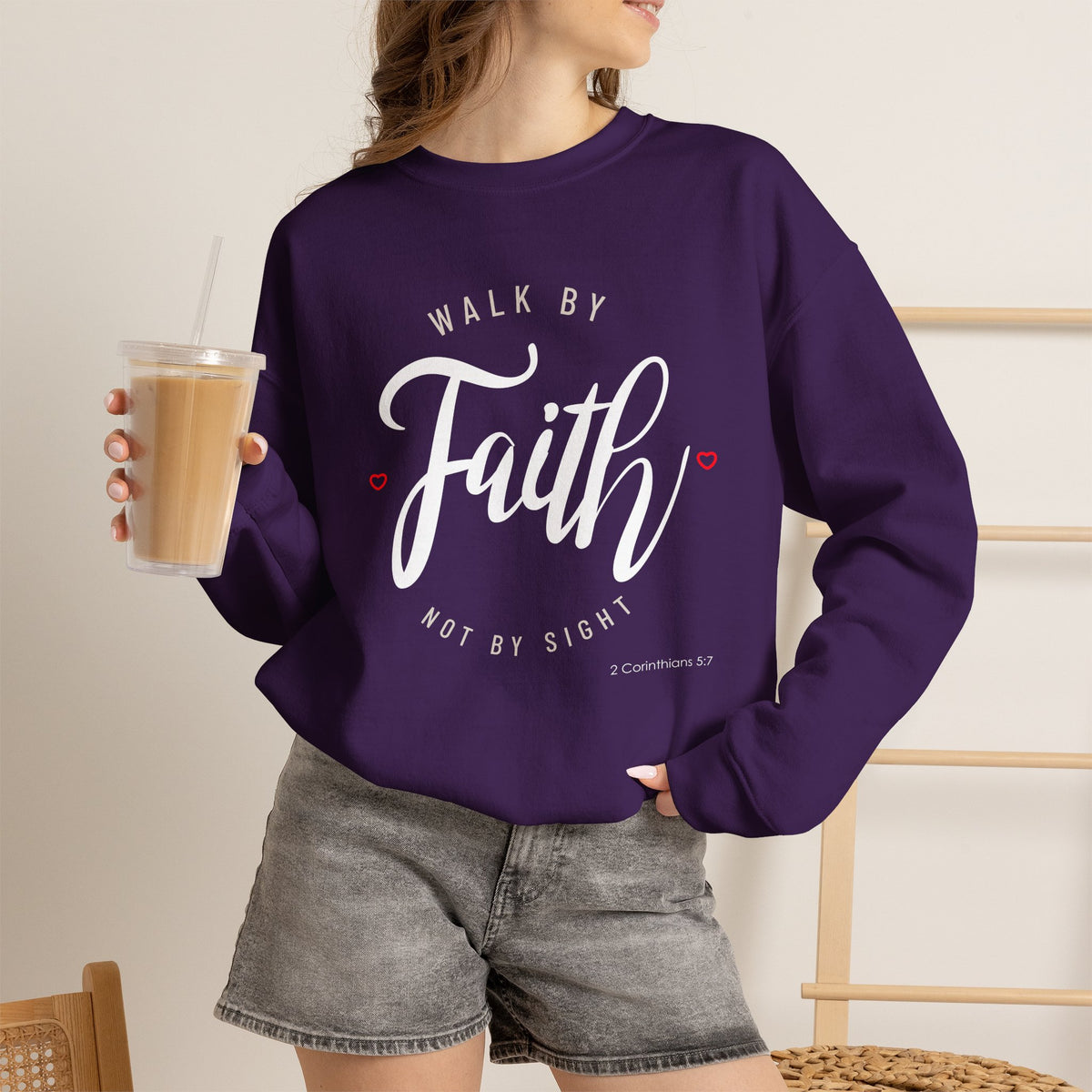 "Walk by Faith, Not by Sight" Motivational Pullover Crewneck Sweatshirt