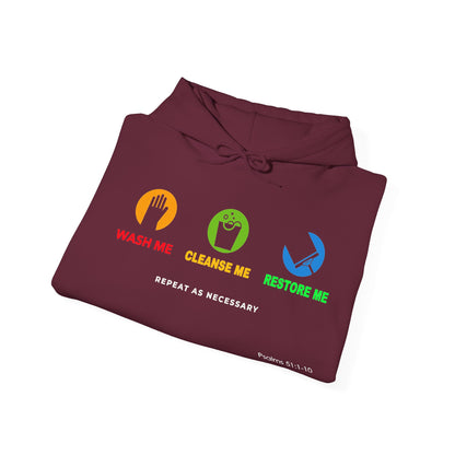 "Wash, Cleanse, Restore" Inspirational Faith-Based Hoodie