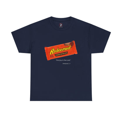 Redeemed Heavy Cotton Tee - Inspirational Faith Shirt with Peanut Butter Motif