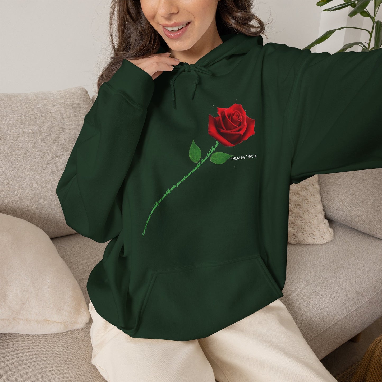 "Fearfully and Wonderfully Made" Rose Graphic Pullover Hoodie
