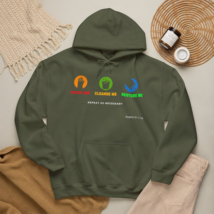 "Wash, Cleanse, Restore" Inspirational Faith-Based Hoodie