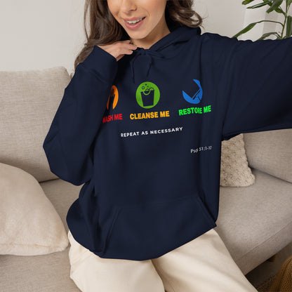 "Wash, Cleanse, Restore" Inspirational Faith-Based Hoodie
