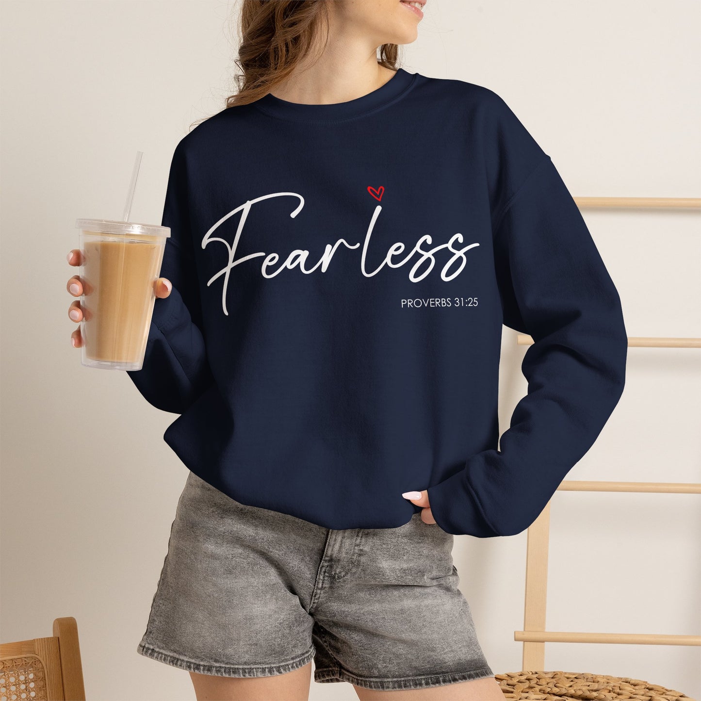 "Fearless" Inspirational Crewneck Sweatshirt — (Proverbs 31)