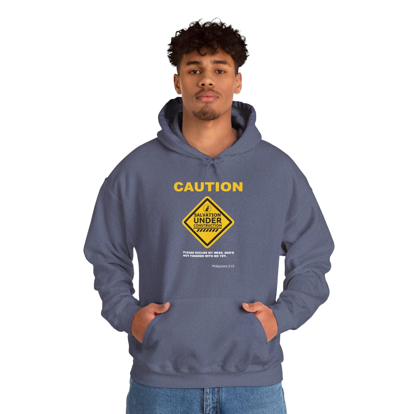 "Caution Salvation Under Construction" Graphic Pullover Hoodie