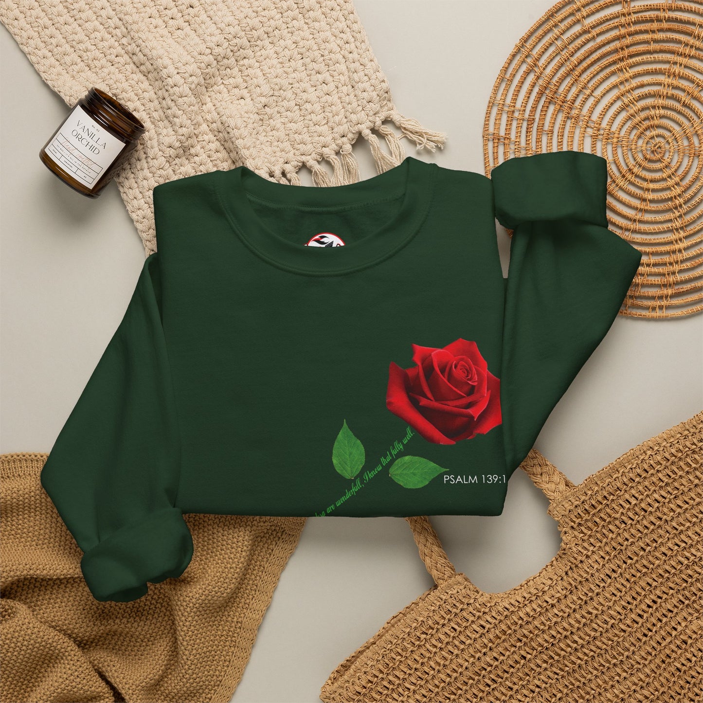 "Fearfully and Wonderfully Made" Rose Crewneck Sweatshirt